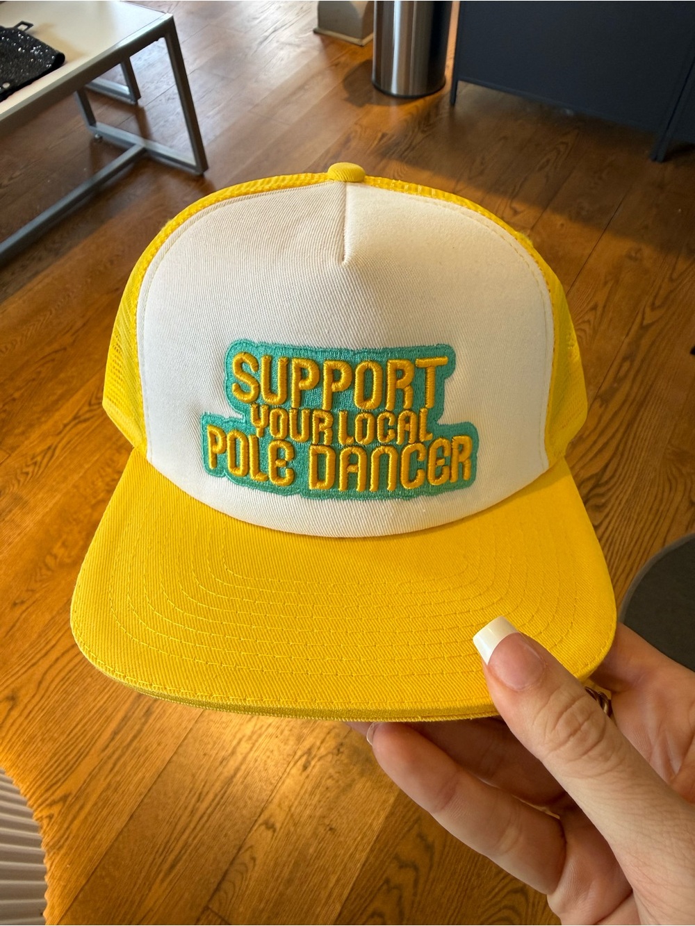 Source Unknown Yellow and White Trucker Hat with Teal & Yellow Patch